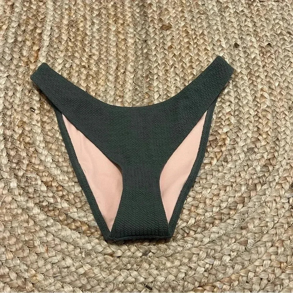 J crew bikini bottom medium textured cheeky bikini bottom green